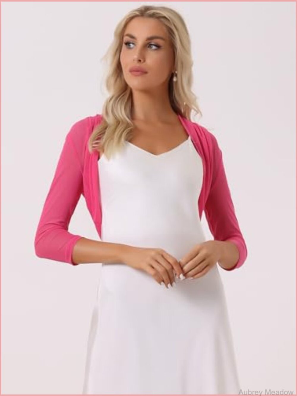 Sheer Mesh Shrug Bolero 3/4 Sleeve Open Front Cropped Cardigan - Picture 4 of 7